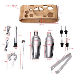 Mr.YouWho 550ml/750ml Stainless Steel Cocktail Making Set with Wooden Display Stand