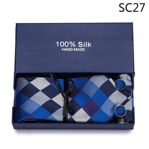 Gift box Tie 100% Silk Jacquard Woven Necktie Hanky Cufflinks Set - Mr.YouWho