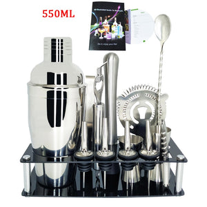 Mr.YouWho 550ml/750ml Stainless Steel Cocktail Making Set with Wooden Display Stand