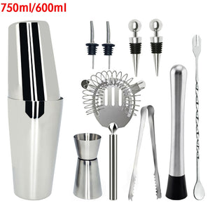 Mr.YouWho 550ml/750ml Stainless Steel Cocktail Making Set with Wooden Display Stand