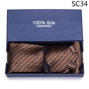Gift box Tie 100% Silk Jacquard Woven Necktie Hanky Cufflinks Set - Mr.YouWho