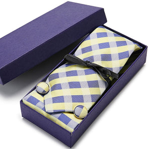 Gift box Tie 100% Silk Jacquard Woven Necktie Hanky Cufflinks Set - Mr.YouWho