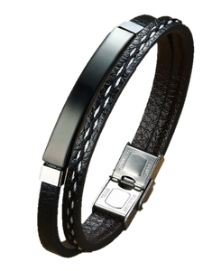 Engrave your own Stainless Steel Leather Bracelet - Mr.YouWho