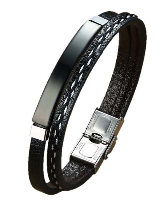 Engrave your own Stainless Steel Leather Bracelet - Mr.YouWho