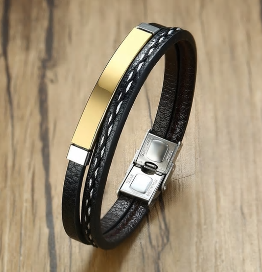 Engrave your own Stainless Steel Leather Bracelet - Mr.YouWho