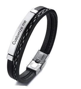 Engrave your own Stainless Steel Leather Bracelet - Mr.YouWho